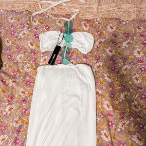 Fashion Nova White and Aqua Cut Out Maxi Dress